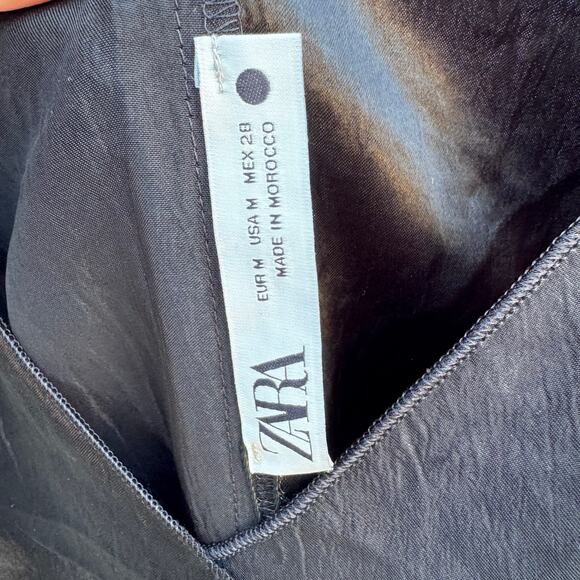 ZARA ZW Collection Black Satin Slip Midi Dress Medium - Picture 11 of 12